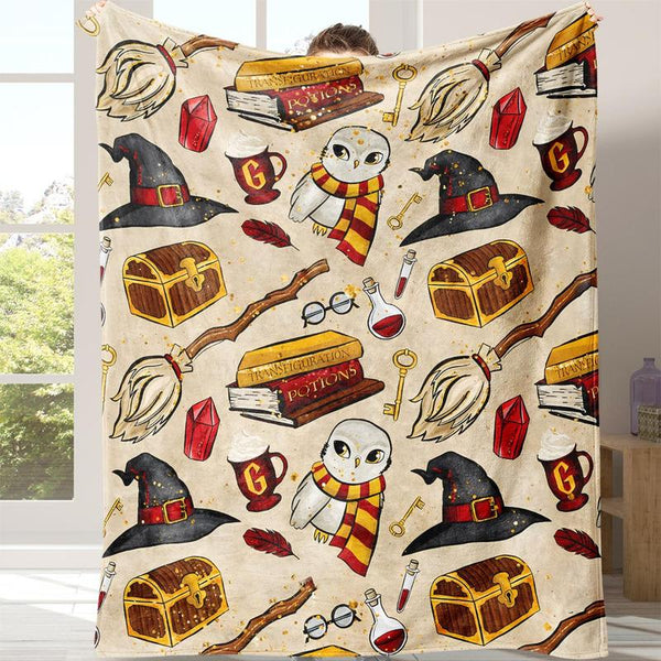 Cartoon Flannel Blanket with Storage Bag