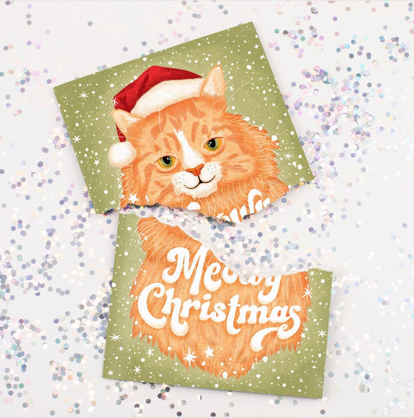 Three-Hour Meowing Christmas Carol Card with Glitter Burst